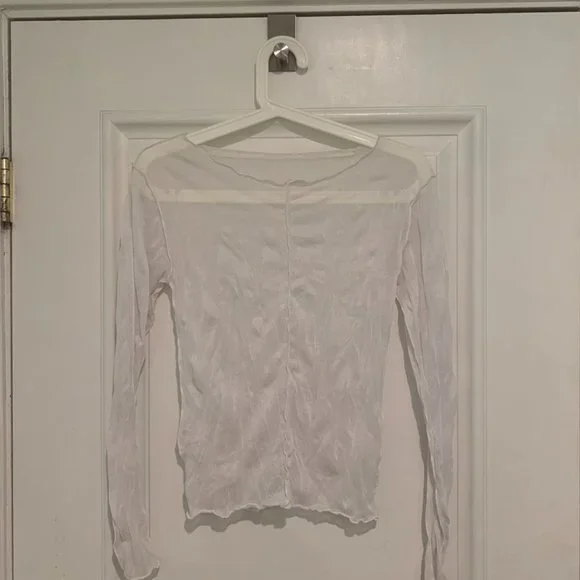 Urban Outfitters Classic Sheer White Long-Sleeve Shirt with Scalloped Hem - Picture 2 of 2